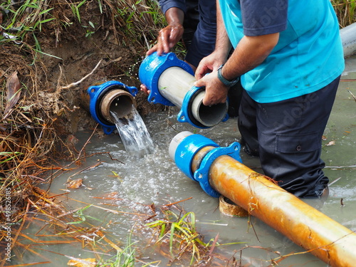 Repair work on broken pipes is being carried out by contractors