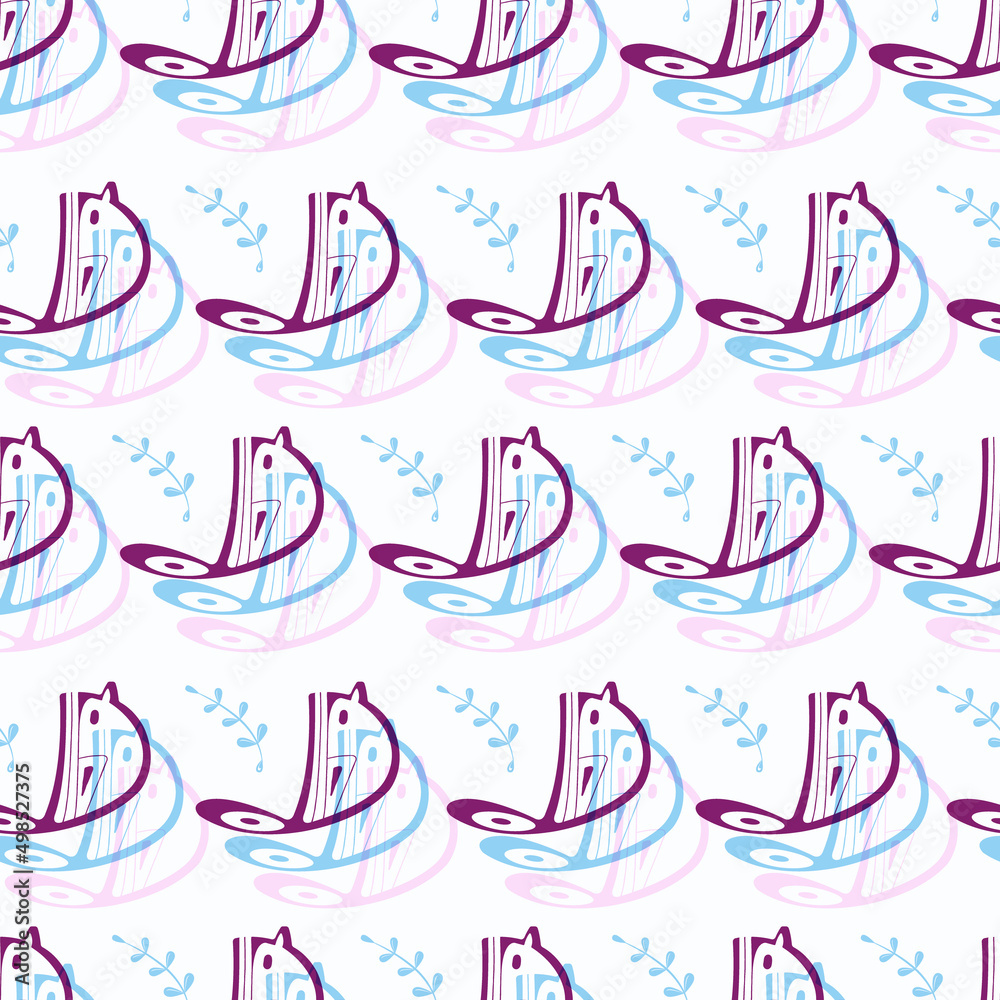 Fototapeta premium Seamless pattern with stylized birds. Print design for textile, wrapping paper, wallpaper. Birds ornament.