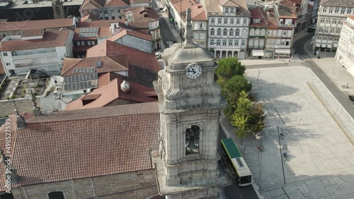 Aerial view of iconic St. Peter's Church on Toural Square, Guimaraes photo