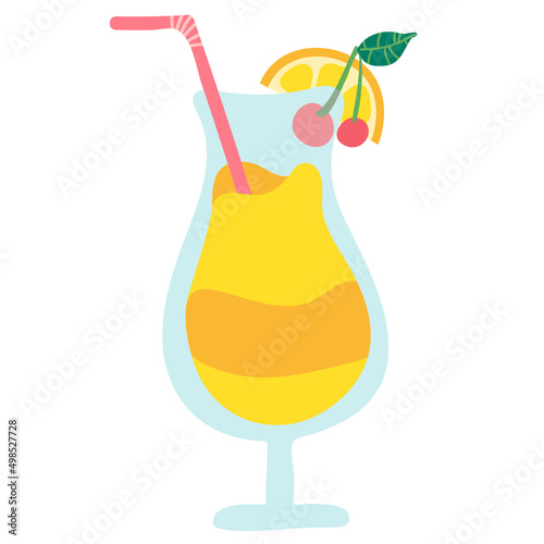 Fresh drink glass of smoothie or diet beverage cocktail vector illustration in flat cartoon design isolated clipart