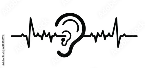 Listen, sound signal wave. Symbol for deafness. Limited hearing pictogram. Ear hearing loss symbol. Vector deaf problem. Hearing loss impairment logo. World hearing day or world deaf day. 