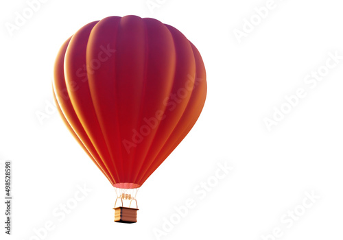 Red air balloon. Sky travel concept. Detailed air balloon without anyone. Air balloon isolated on white background. Copyspace. Place for text about flights. Aerial transport for travel. 3d rendering.