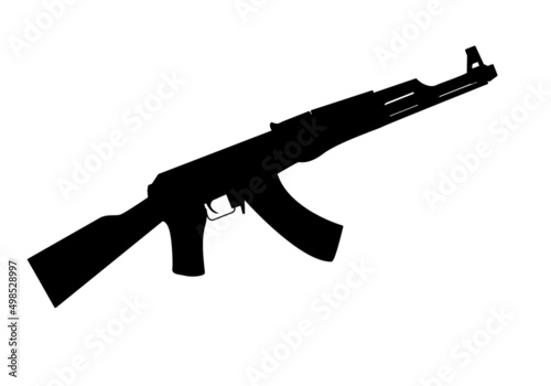 Silueta negra de fusil o arma sobre fondo blanco
