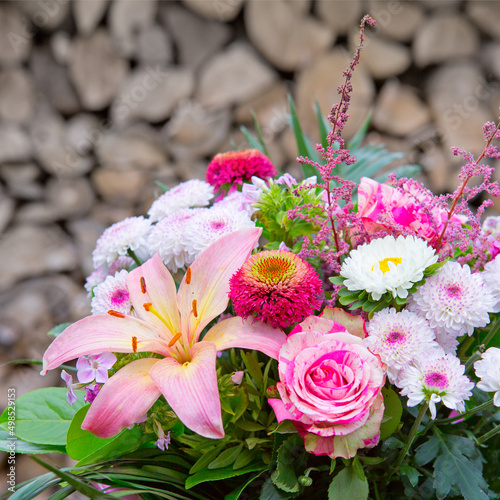 Valentine's Day Bouquet of colorful flowers isolated on gray background.