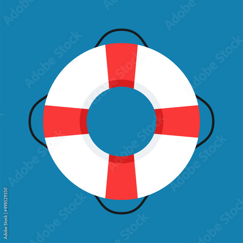 Lifebuoy cartoon vector. Vector flat style colored illustration of lifebuoy on blue background.