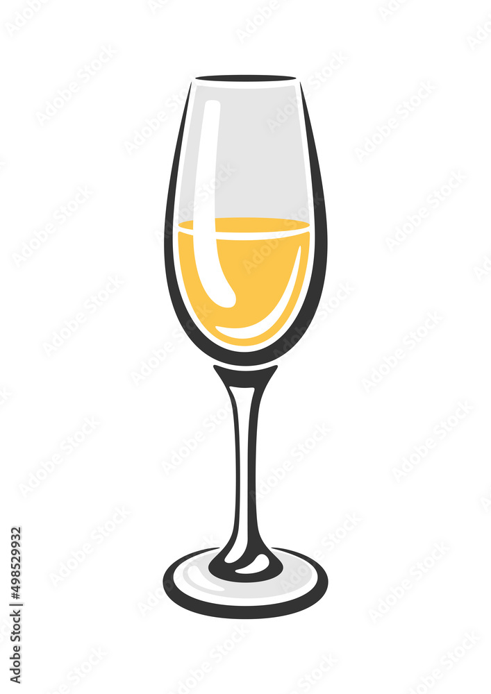 Illustration of glass with white wine. Image for restaurants and bars.