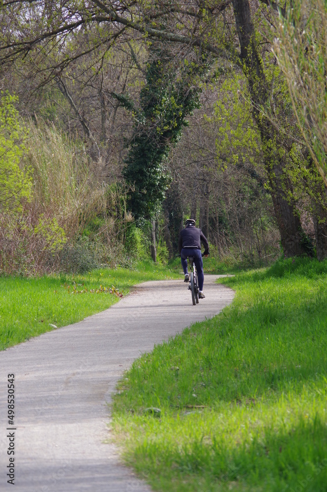 cycliste sur une voie verte de piste cyclable pour vélo