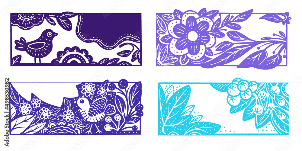 Monochrome flowers and leaves isolated on a white background