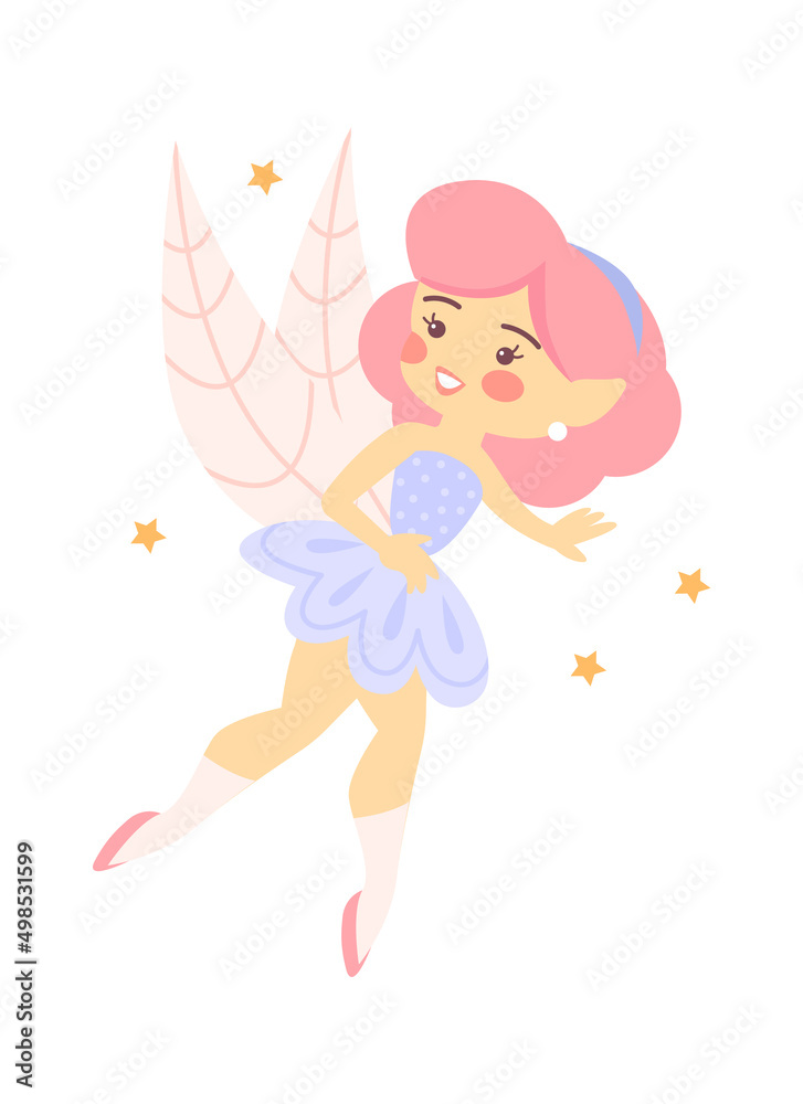 Cute Cartoon Childish Fairy Characters. Vector illustration