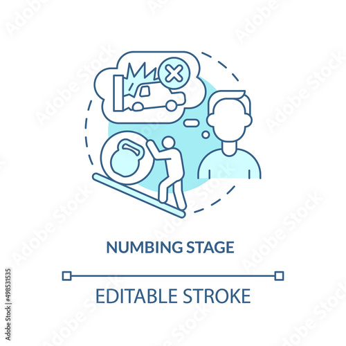 Numbing stage turquoise concept icon. Patient emotional state. PTSD treatment abstract idea thin line illustration. Isolated outline drawing. Editable stroke. Arial, Myriad Pro-Bold fonts used
