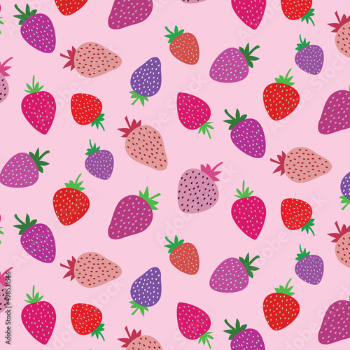 Cute multicolored strawberries seamless pattern in red  pink  white on light pink background. Great for fabric   textile  stationary gift wrapping paper and wallpaper 
