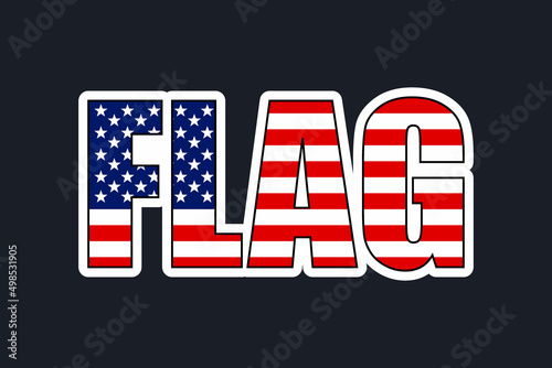 word Flag in american flag colors, election vote emblem badge sticker