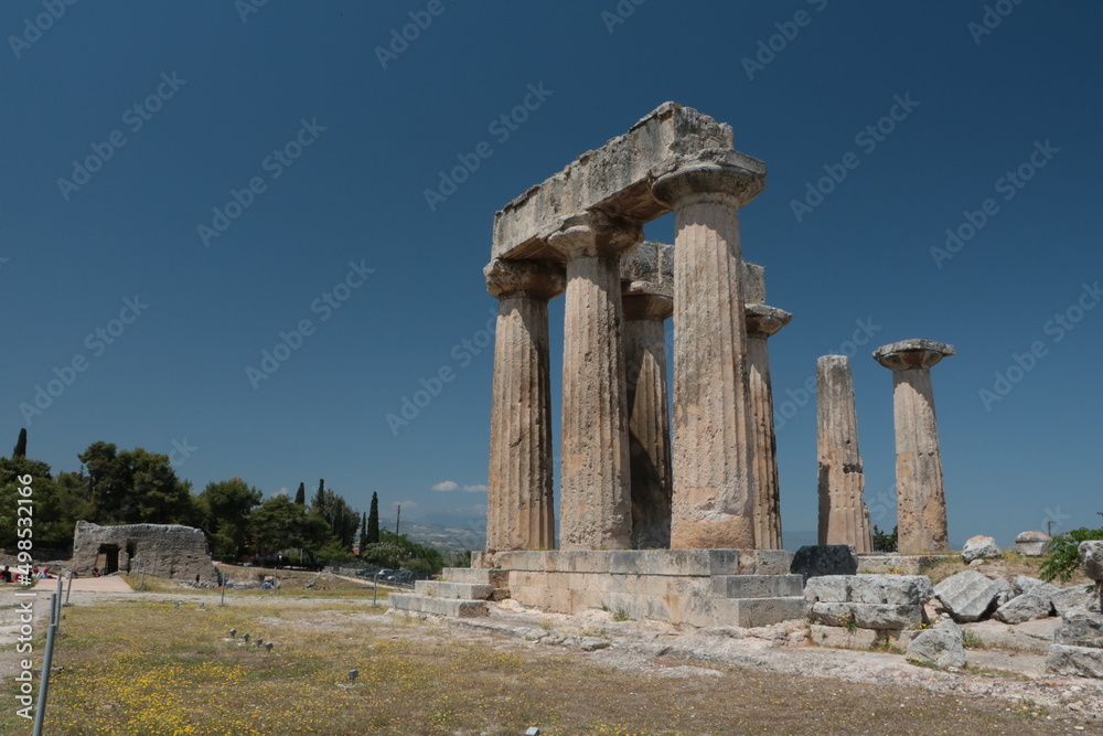Ancient ruins and buildings in Corinth in Greece. 