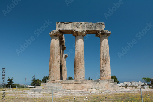 Ancient ruins and buildings in Corinth in Greece. 