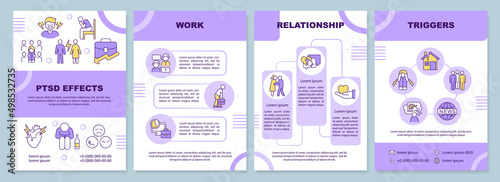 Life with PTSD word concepts purple banner. Mental health recovery. Infographics with icons on color background. Isolated typography. Vector illustration with text. Arial-Black font used