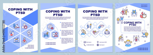 Coping with PTSD word concepts blue banner. Psychotherapy methods. Infographics with icons on color background. Isolated typography. Vector illustration with text. Arial-Black font used