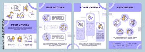 PTSD problem word concepts purple banner. Reaction on painful event. Infographics with icons on color background. Isolated typography. Vector illustration with text. Arial-Black font used