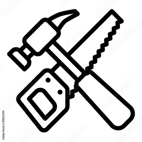Saw And Hammer Flat Icon Isolated On White Background