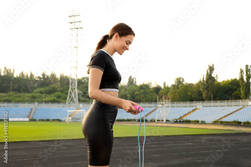 Sporty young woman training...