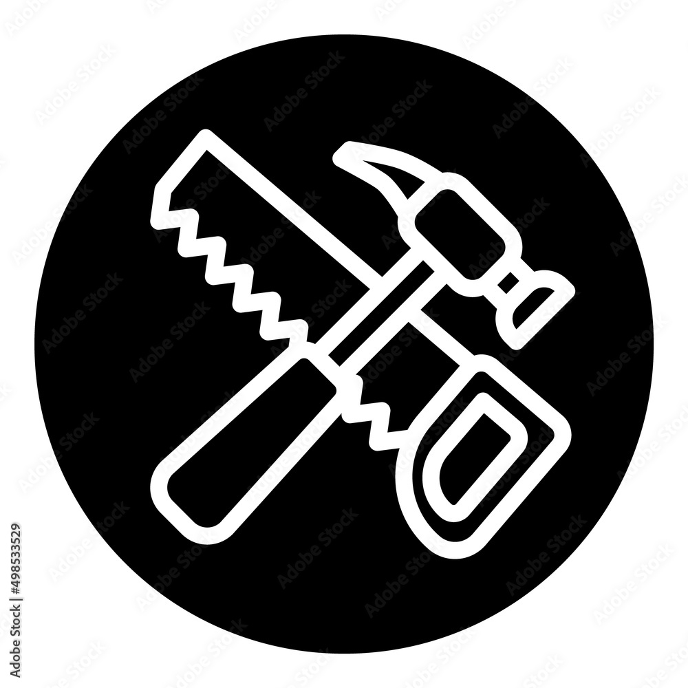 Saw And Hammer Flat Icon Isolated On White Background Saw And Hammer Flat Icon Isolated On White Background