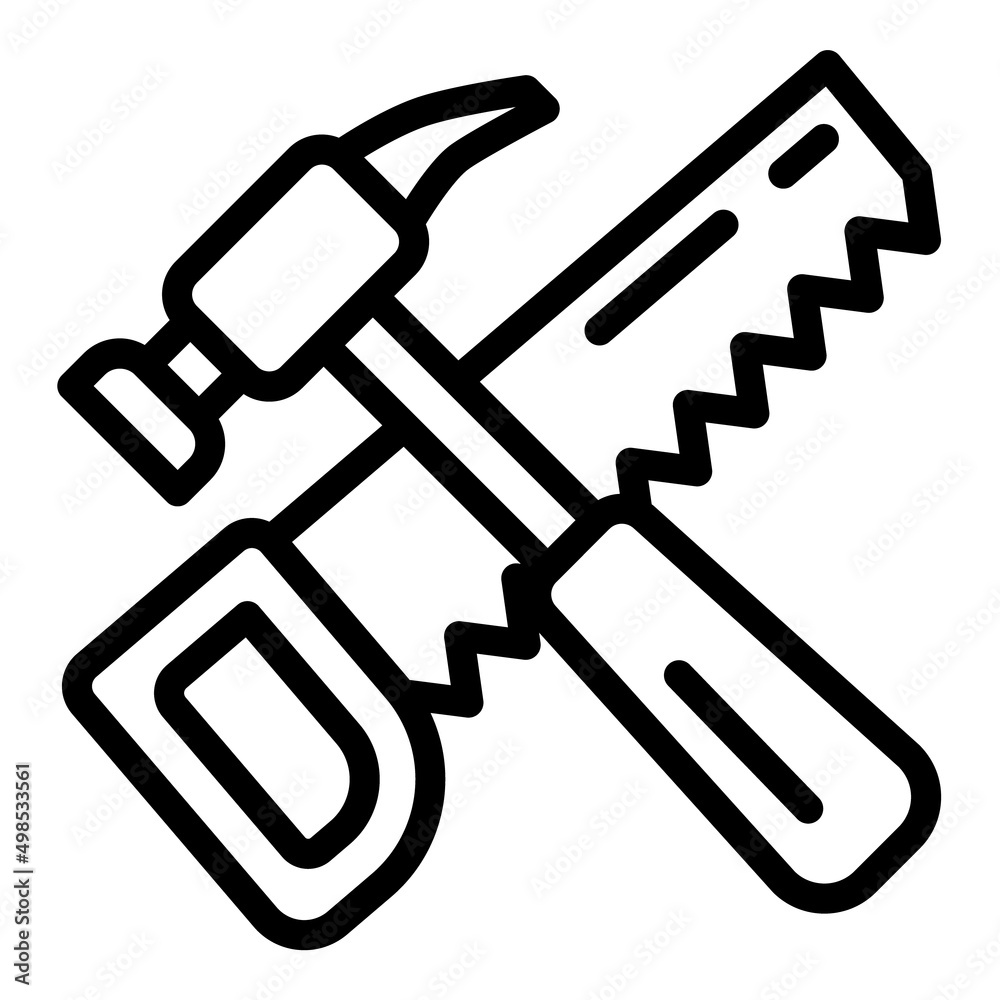Saw And Hammer Flat Icon Isolated On White Background Saw And Hammer Flat Icon Isolated On White Background