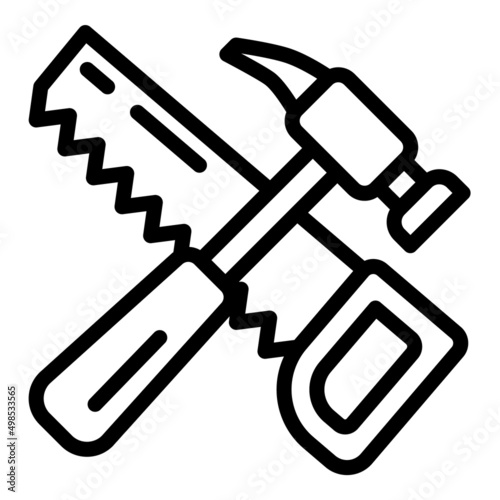 Saw And Hammer Flat Icon Isolated On White Background