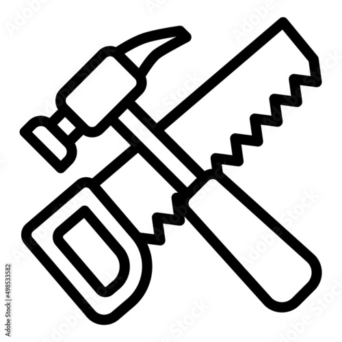 Saw And Hammer Flat Icon Isolated On White Background