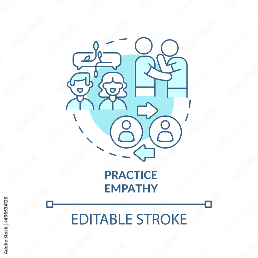 Practice empathy turquoise concept icon. Share feelings, emotions. Step to charisma abstract idea thin line illustration. Isolated outline drawing. Editable stroke. Arial, Myriad Pro-Bold fonts used Practice empathy turquoise concept icon. Share feelings, emotions. Step to charisma abstract idea thin line illustration. Isolated outline drawing. Editable stroke. Arial, Myriad Pro-Bold fonts used