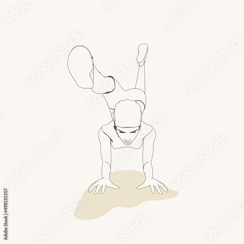 Young female workout. Sport girl doing stretching exercise. Casual sportwear - t-shirt, breeches and sneakers. Young woman wearing workout clothes. Sport fashion girl outline in urban casual style.