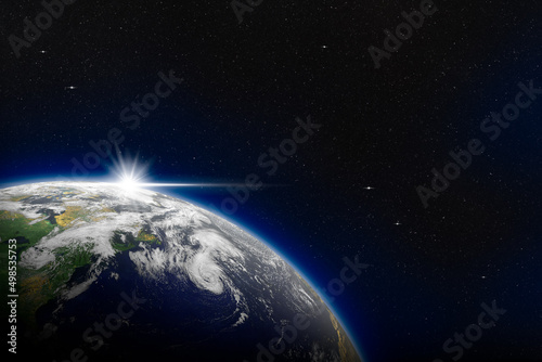 Fototapeta Naklejka Na Ścianę i Meble -  View of blue planet Earth in space with her atmosphere with cope space elements of this image furnished by NASA