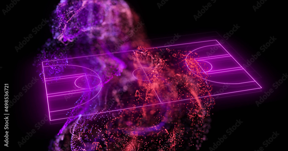 Image of purple neon basketball court and pink particles ilustração do