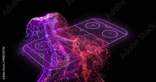 Image of neon purple ice hockey rink and pink mesh