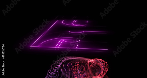 Image of purple neon basketball court and pink particles
