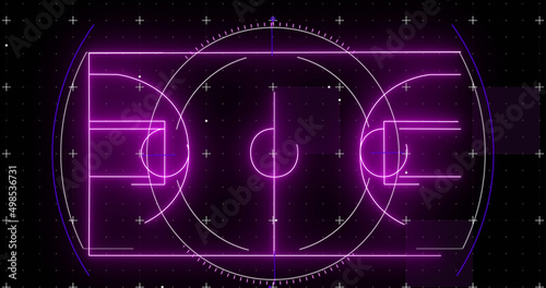 Image of purple neon basketball court and markers