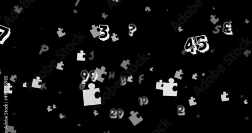 Image of puzzles and numbers floating over black background