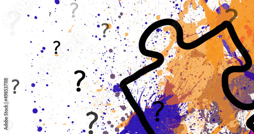 Image of question marks and puzzle over colorful stains