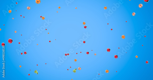 Image of floating fruits over blue background