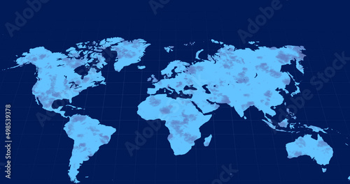 Image of squares and world map on blue background