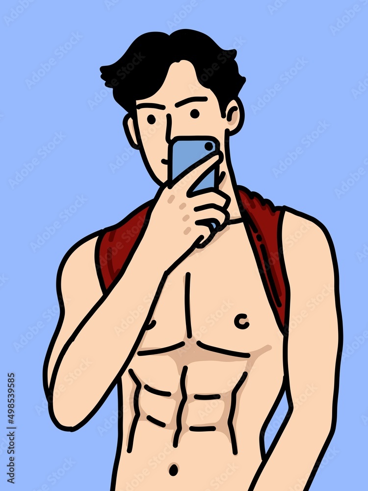 Fototapeta premium cute man cartoon on blue background