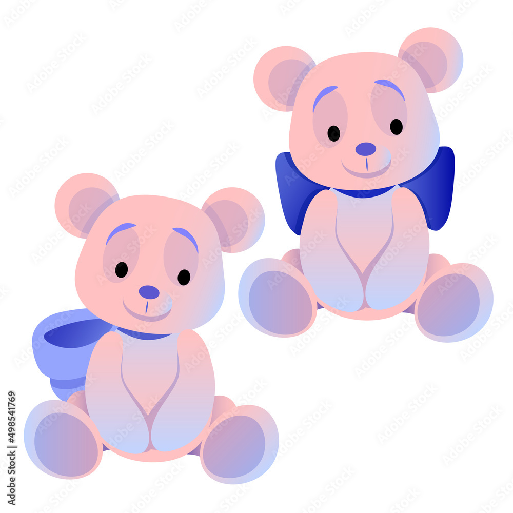 Two cute teddy bears are sitting with different bows Two cute teddy bears are sitting with different bows