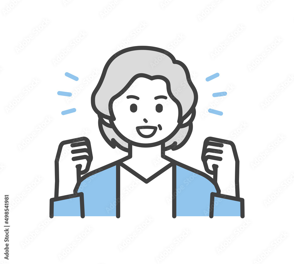 高齢女性の表情とジェスチャーのイラスト素材