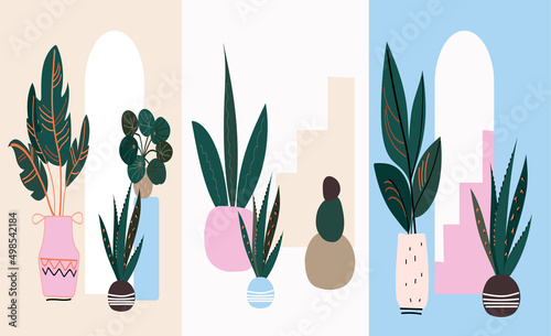 Urban Jungle. Home plant boho colors nand drawn cartoon vector design.