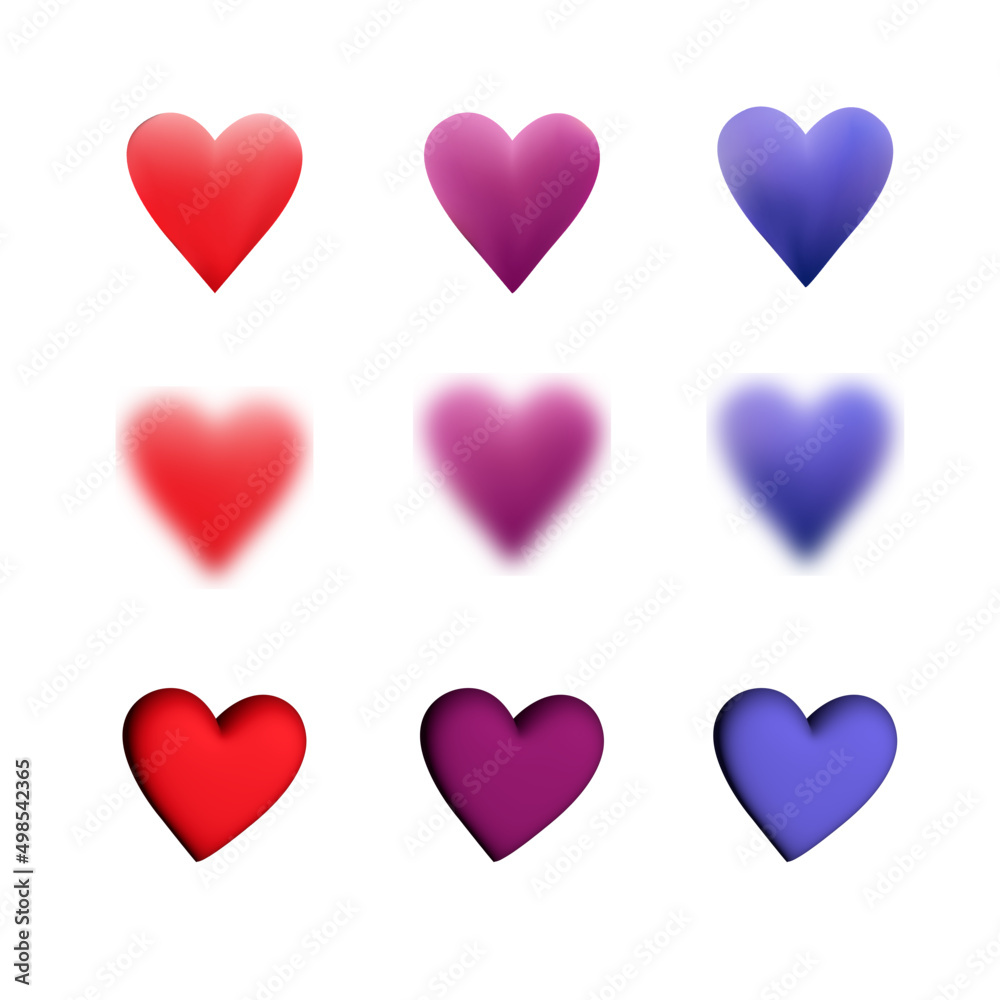 Hearts red blue purple hearts