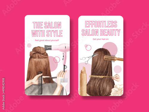 Instagram template with salon hair beauty concept,watercolor style