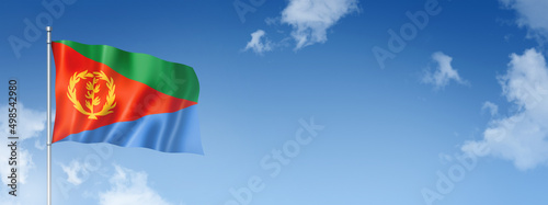 Eritrean flag isolated on a blue sky. Horizontal banner