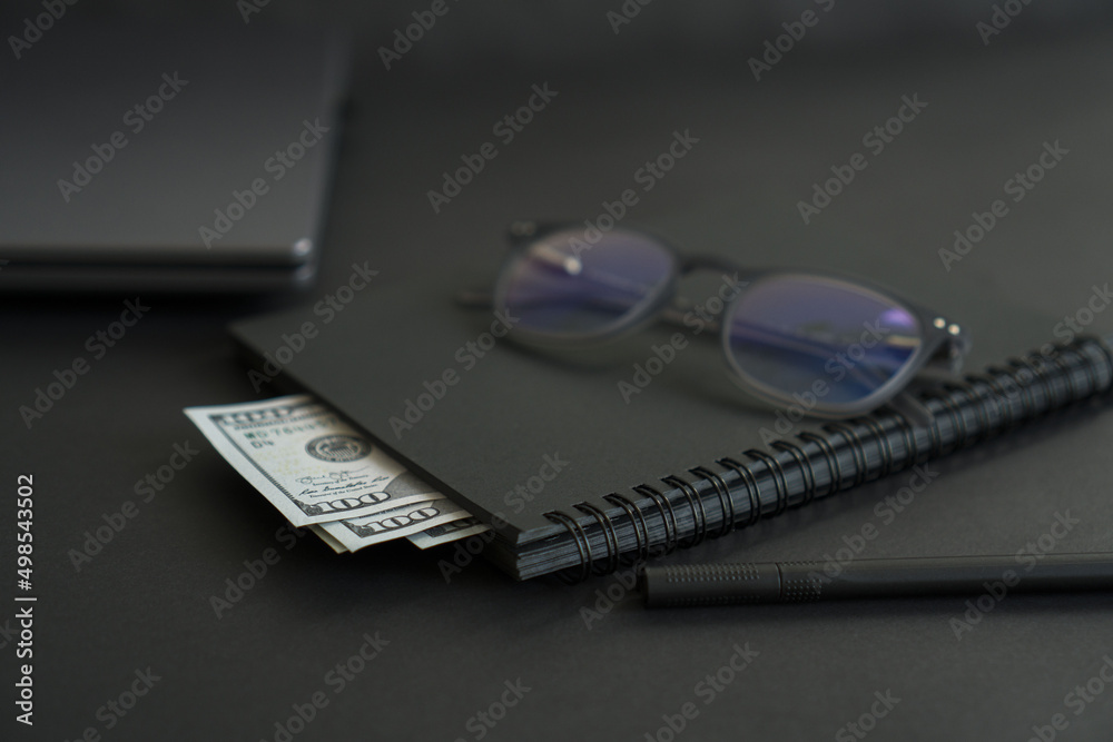 Layout of business things on a black background. Layout of business things on a black background.
