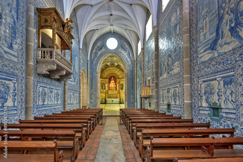 Vászonkép azulejos on the wall inside the Church Igreja de São João Evangelista in Evora,