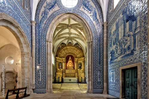 azulejos on the wall inside the Church Igreja de S  o Jo  o Evangelista in Evora  Portugal