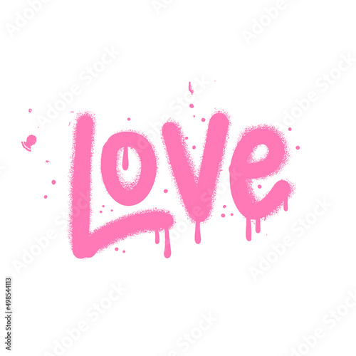 Urban graffiti LOVE word sprayed in pink over white. Inscription lettering vandal street art free wild style. Graffiti word sprayed in pink over white. Isolated textured Vector Illustration.