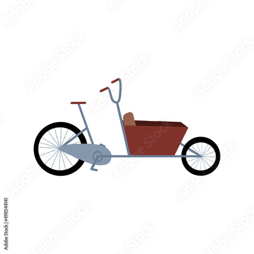 Cargo cycle or bakfiets bike, traditional transport in Netherlands for family riding, with pets or heavy shopping bags.